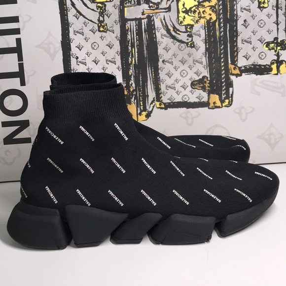 New Authentic Balenciaga Speed 2.0 LT Logo Sock Sneakers – Black/White - Picture 1 of 12